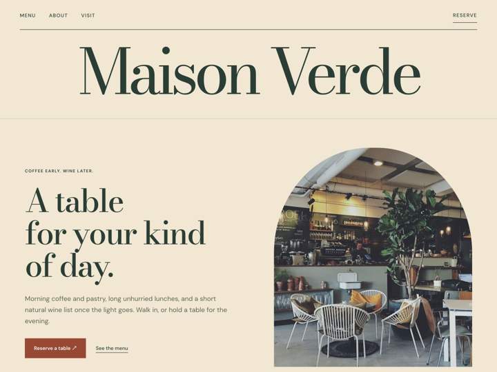Maison Verde café homepage, with its original design and content
