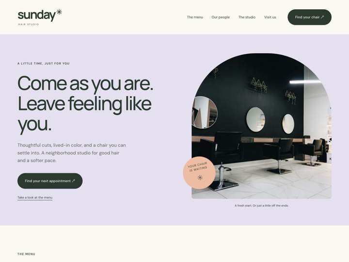 Sunday Studio Hair Salon website starter