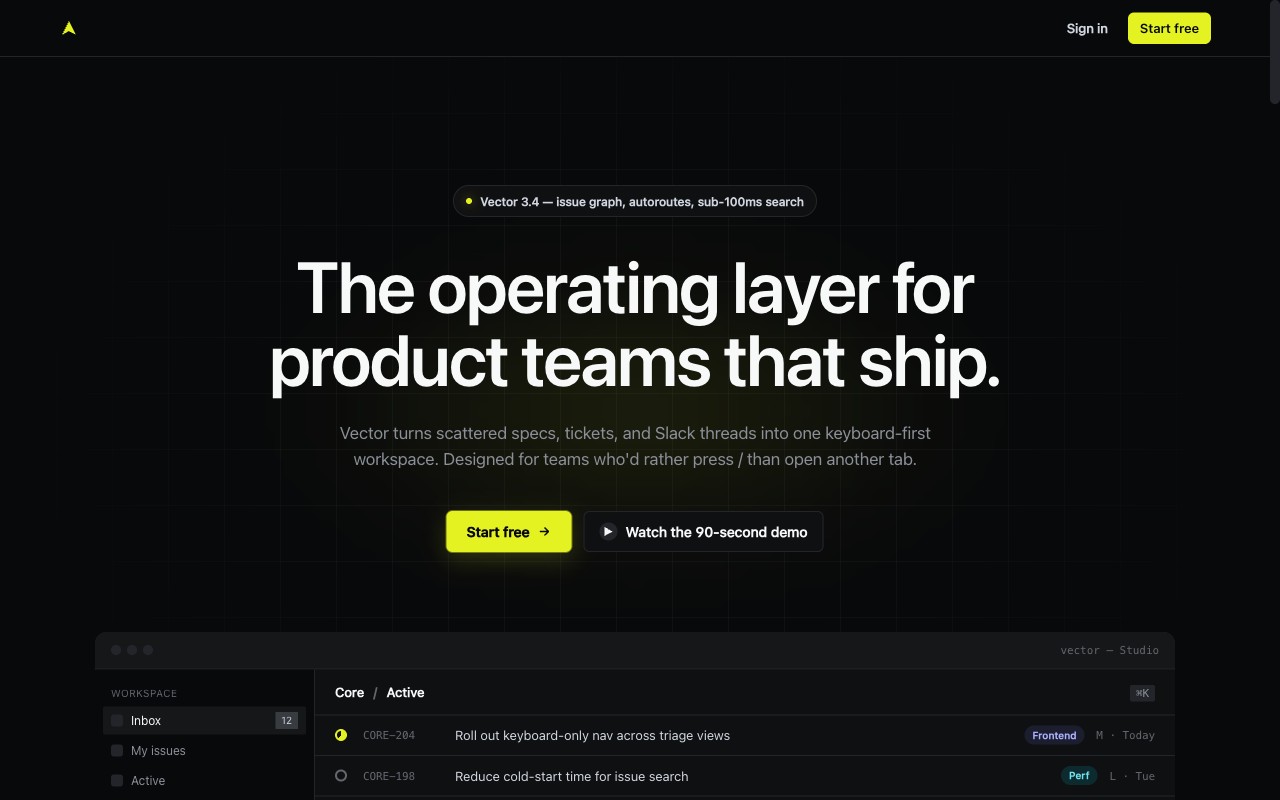 Vector product landing starter